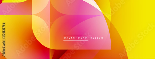 Abstract vibrant design features overlapping colorful shapes. Gradient hues blend smoothly creating dynamic visual effect. Modern aesthetic.