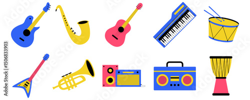 Set of music instrument illustration for live music, concert, music festival, music party, music day decoration. Vector isolated.