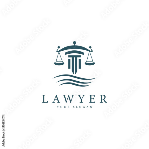 justice law logo design template. attorney logo with pillar and book shape illustration