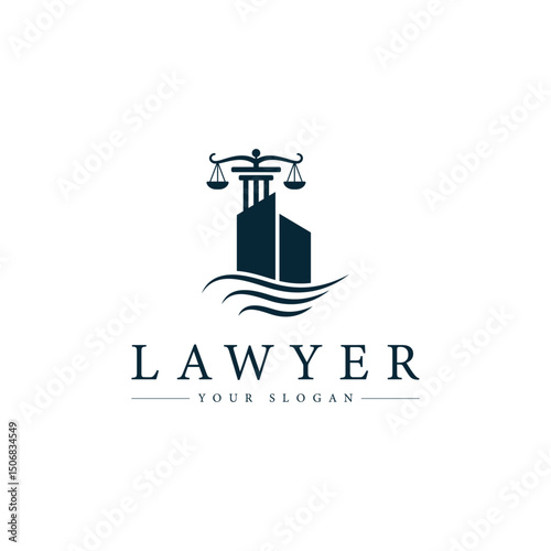 justice law logo design template. attorney logo with pillar and book shape illustration