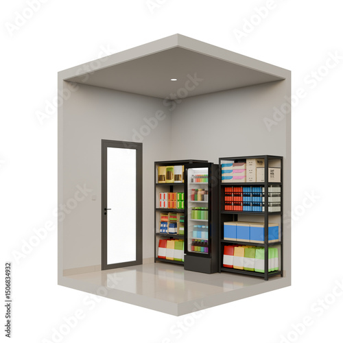 Small Shop Right Corner View 3D Design Illustration