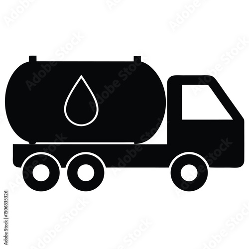 Black Silhouette of Liquid Tanker Truck with Drop Icon Displayed