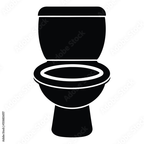 Black Toilet Bowl Plumbing Fixture, Bathroom Appliance, Restroom Equipment Illustrated in Simple Style