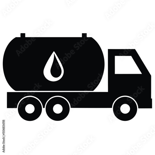Black Tank Truck Silhouette with Liquid Drop Transportation Illustration
