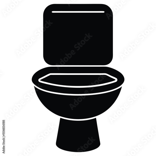 Black Toilet Silhouette Front View of Sanitary Fixture with Open Lid