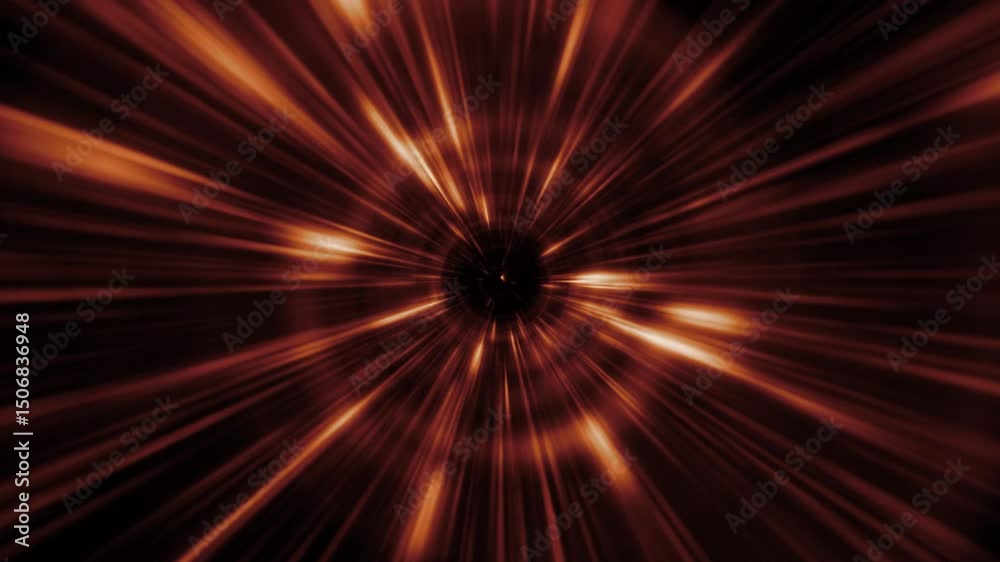 Dynamic futuristic sci-fi background with fiery hot energy light beams zoom effect. Flying at warp speed through a space energy portal or wormhole. Full HD and looping motion background animation.