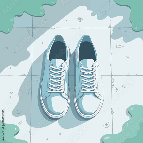 Pastel sneakers resting on paved surface, urban simplicity