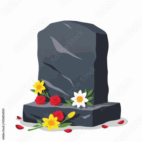 Solemn memorial adorned with colorful flowers, remembrance and reflection