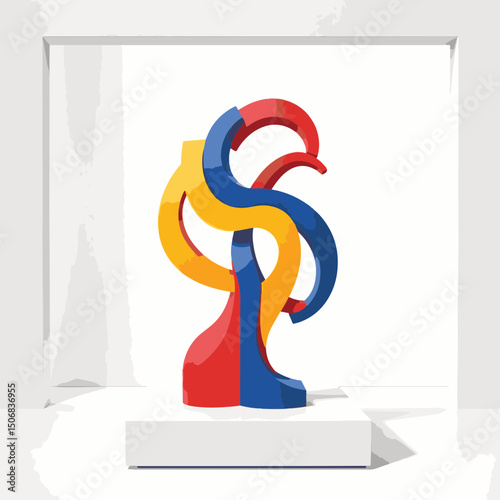 Vibrant geometric sculpture on white pedestal in art gallery, modernism