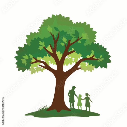 Protective father tree blessing children trees, family symbolism
