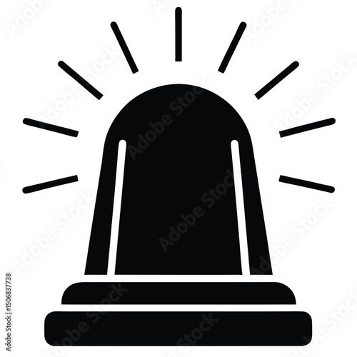 Emergency Alert Black Siren with Rays, Symbol of Urgent Notification and Security Measures