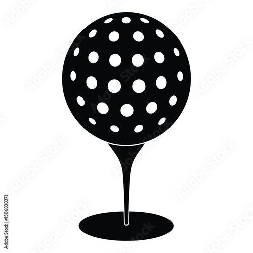Golf Ball on Tee Illustration Black Ball with Dimples for Sports and Recreation
