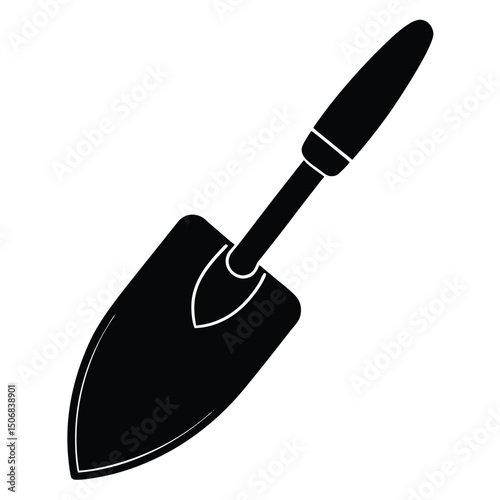 Illustration of Garden Trowel Black Spade Tool, Gardening Equipment, Digging and Planting