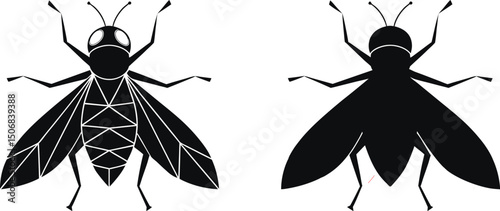 Black Fly Silhouette Vector set Isolated on Yransparent Background