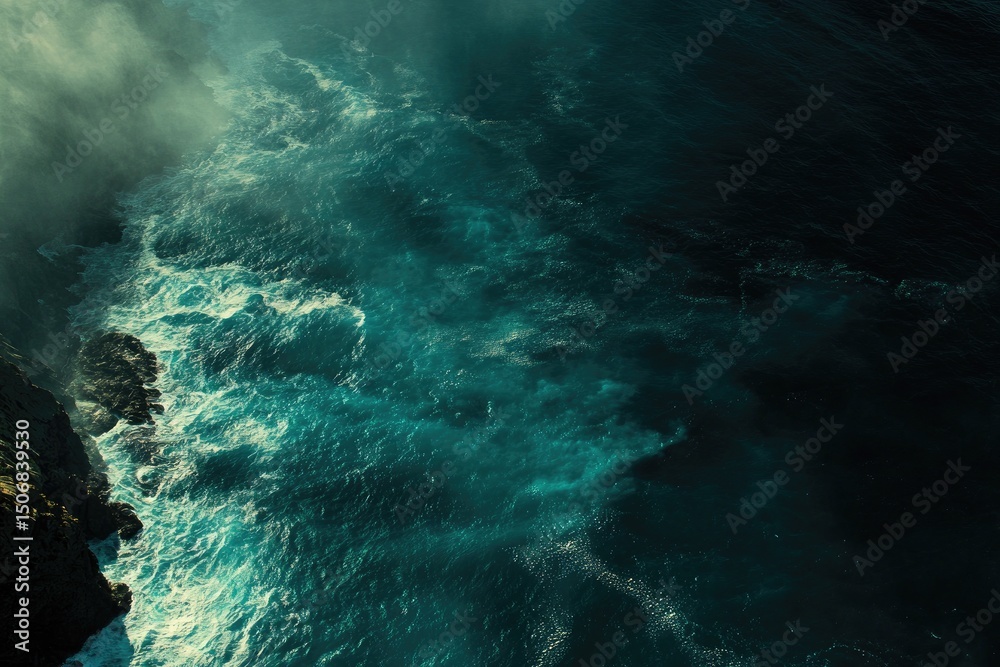 Fototapeta premium Powerful ocean waves crashing on rocky coast