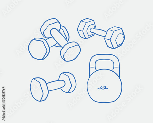 Hand-drawn dumbbell illustration. Line art, ink, minimalist style. Vector illustration. Sport collection.