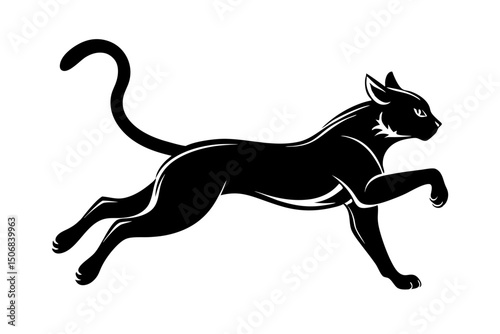 Black Panther Silhouette Running Leaping Elegant Feline