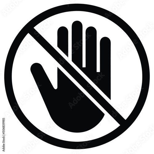 Prohibited Touch Black Hand Icon with Diagonal Line Inside a Black Circle