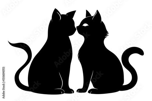 Two Black Cats Touching Noses Silhouette Art