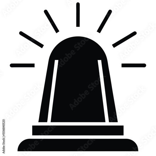 Silhouette Illustration of Emergency Warning Light Beacon with Rays Emanating Outward on White