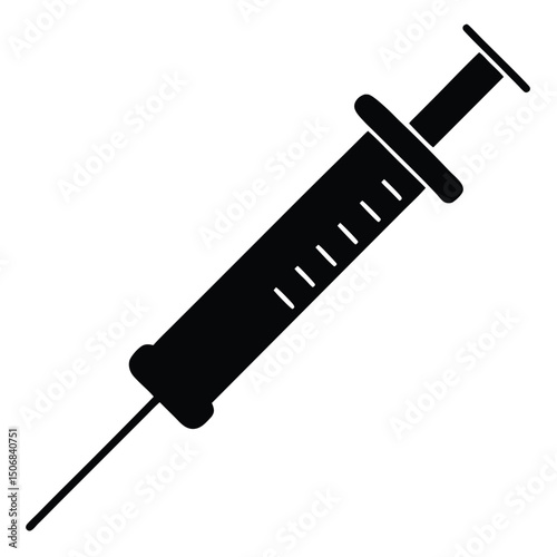 Silhouette of a Medical Syringe with Visible Volume Markings on White