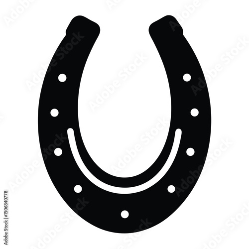 Silhouette of a Horseshoe with Nail Holes, Symbol of Luck, Black and White