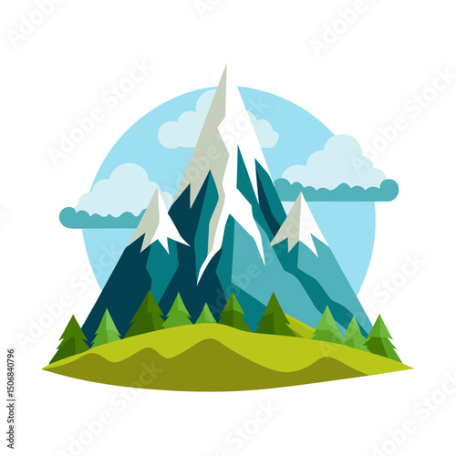 Mountain illustration and silhouette vector with white background