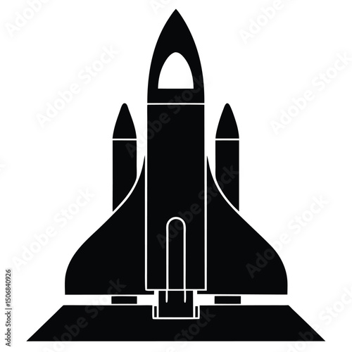 Silhouette of a Rocket Spaceship Standing on a Launchpad in Black and White