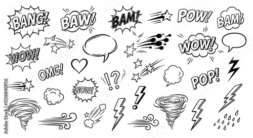 Comic Sound Effects and Action Doodle Set