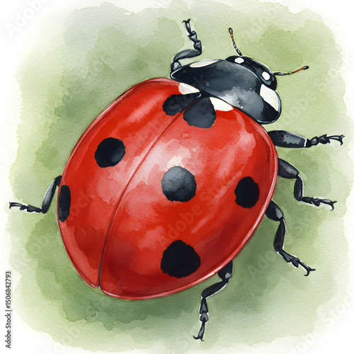 Detailed Watercolor Painting of a Ladybug: Close-Up Insect Art