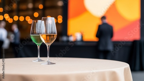 Elegant Glasses of Wine at a Fundraiser Event with Soft Lighting and a Modern Background