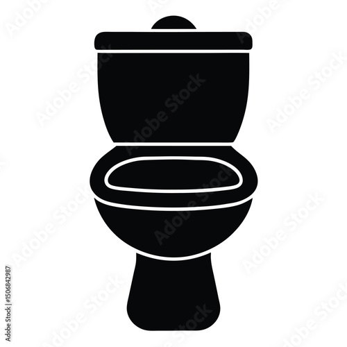 Solid Black Toilet Illustration Bathroom Fixture, Clean Design, Plumbing Appliance