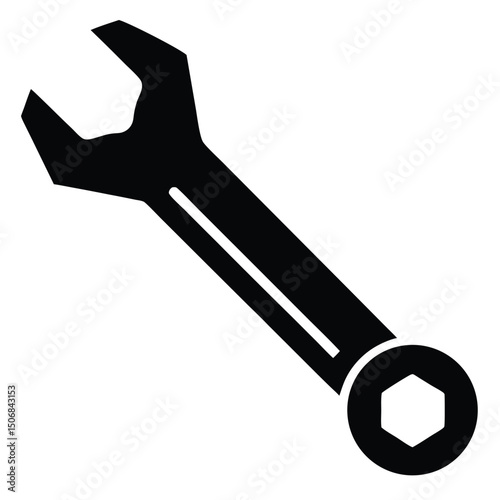 Spanner Black Wrench Icon with Hexagonal Socket Illustration Design