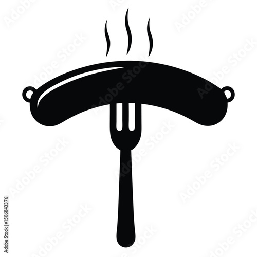 Steaming Sausage on a Fork Simple Black and White Food Icon