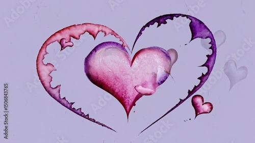 Abstract heart patterns evolving into entwined romantic shapes on pastel background