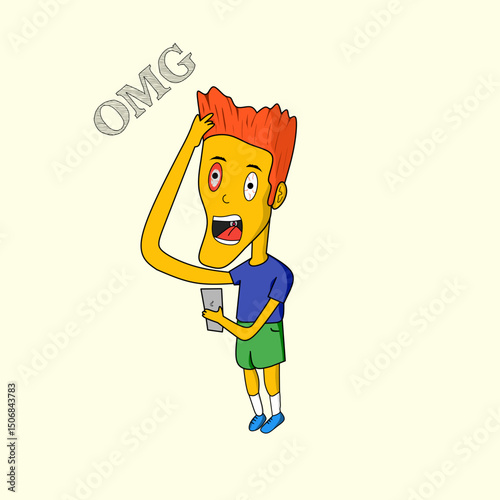 man cartoon and text OMG