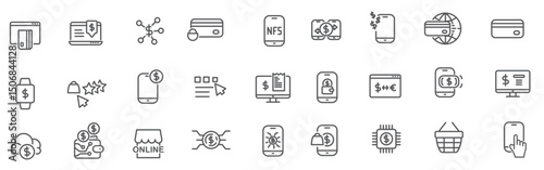 Set linear online payment icons vector