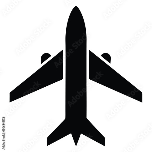 Top View Black Silhouette of Passenger Airplane with Winglets and Tail Fins
