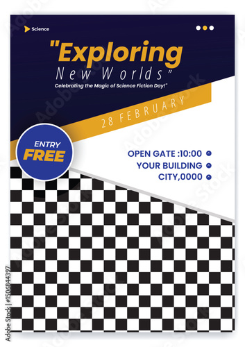 World National Science fiction day template flyer and poster. Happy world science fiction day celebration