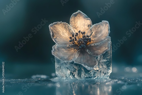 Frozen flower encased in ice cube delicate beauty winter s embrace serene nature scene stunning macro photography icy