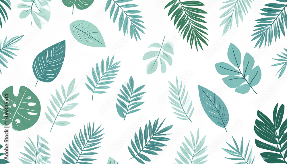 Botanical pattern with tropical leaves on white – modern and fresh Botanical pattern with tropical leaves on white – modern and fresh