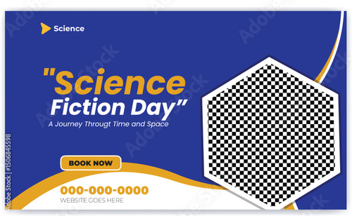 World National Science fiction day Facebook cover. Happy world science fiction day celebration
