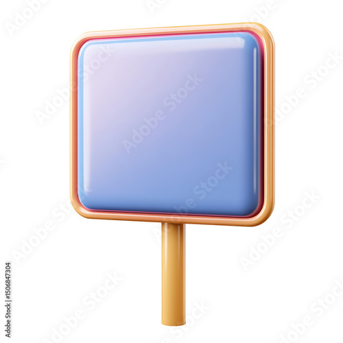 3d cartoon placard on stick. Isolated on white background. Plastic style icon