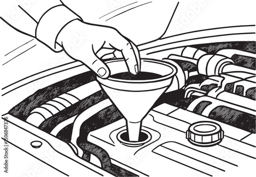 Hands adding Oil to Car Engine