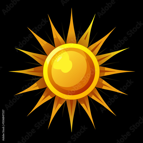 Summer sun with realistic lens flare lights & glow on the black background  