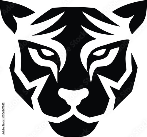 Bold Tiger Head Silhouette Vector Illustration – Tribal Style Animal Face Art, Fierce Wildlife Mascot Logo Design in Black