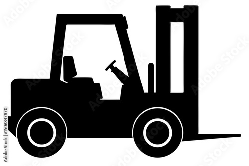 Minimalist Black and White Forklift Silhouette – Industrial Machinery in Warehouse and Logistics Setting