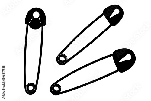 Minimalist Black and White Safety Pins – Silver Line Art Vector Illustration