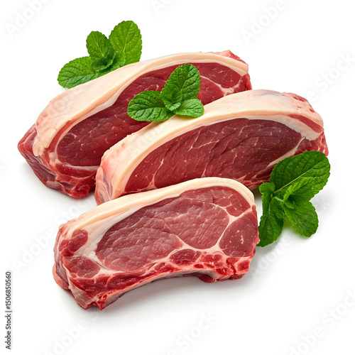 Fresh raw pieces of pure mutton image of pure white background top view.
