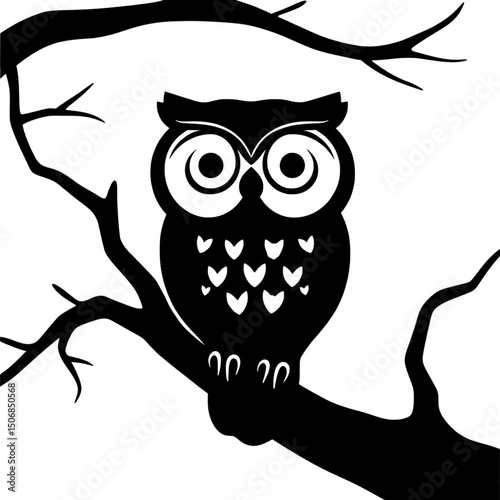 Owl Silhouette on Branch: A captivating silhouette of an owl perches gracefully on a tree branch, its focused gaze and intricate details showcasing the beauty of the night.